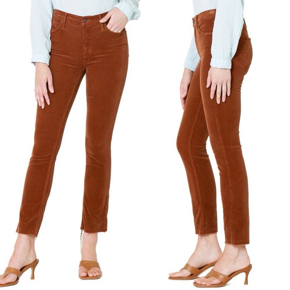 Mother Pants Womens 28 Brown Dazzler Ankle Fray Mid Rise Corduroy Straight Leg - Picture 3 of 16